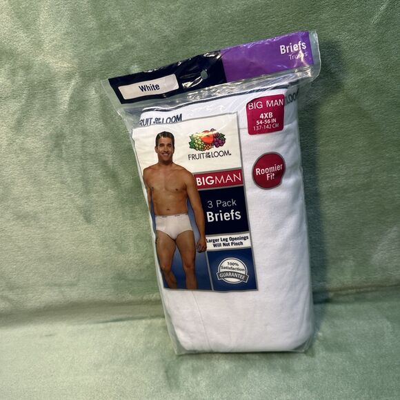NWT 2013 Fruit of the Loom: Big Man Briefs - Size: 4XB - Roomier Fit - 3 Pack - Picture 1 of 4